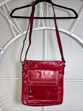Vintage Y2K Giani Bernini Red Glazed Leather Venice Crossbody Organizer Bag